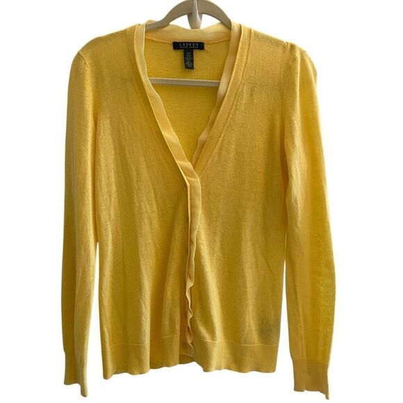 Lauren Ralph Lauren Canary Yellow Linen Cotton Cardigan Top Women’s Sz Small - Picture 1 of 4